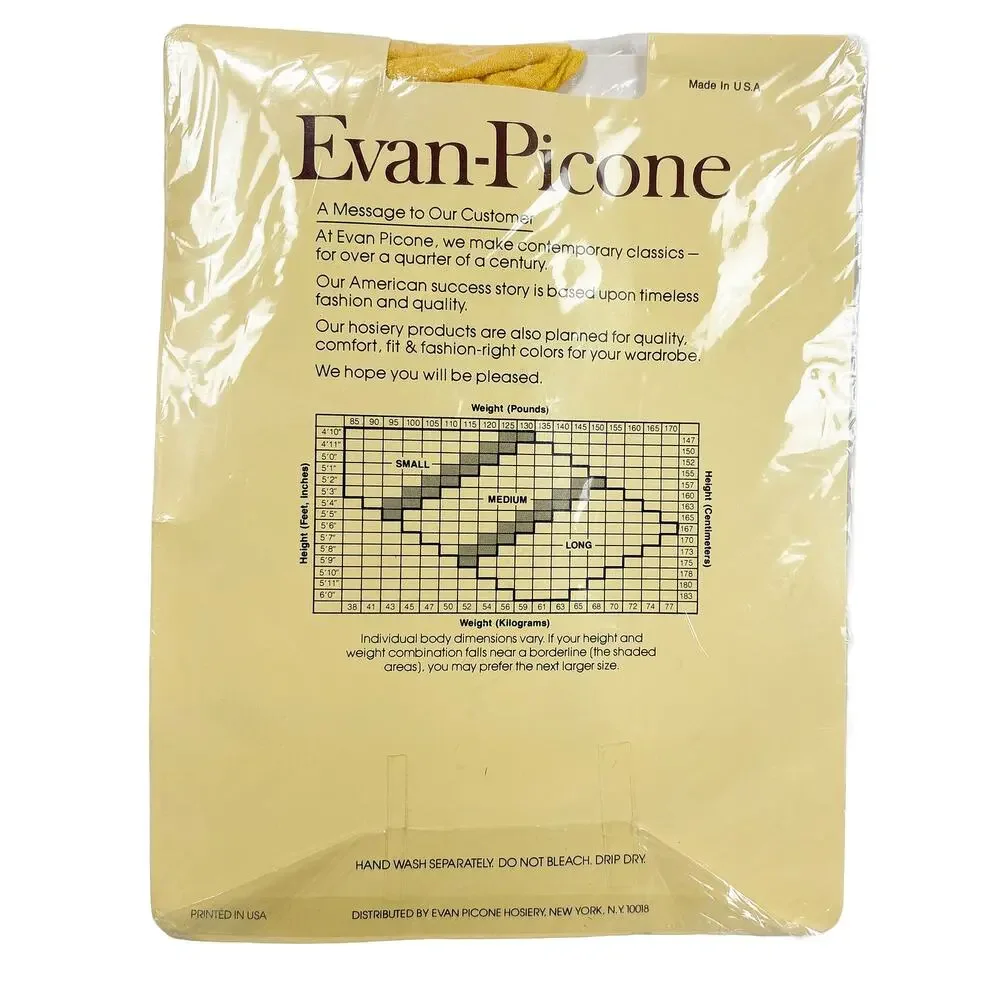 VTG Evan Picone Opaque Pantyhose Yellow Chrome Long NWT Fashion Hosiery 80s USA
